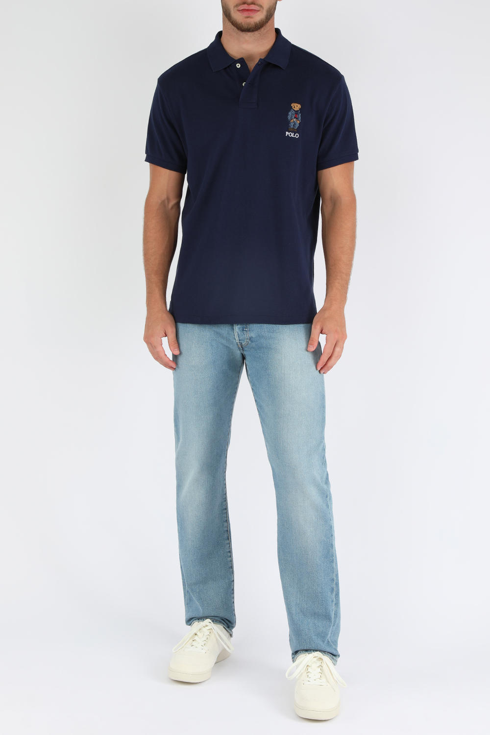 חולצת פולו עם רקמת דובי קז'ואל